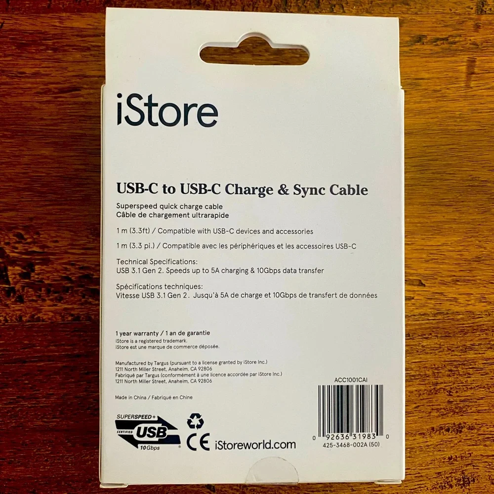 iStore USB-C to USB-C Charge & Sync Cable - ACC1001CAI